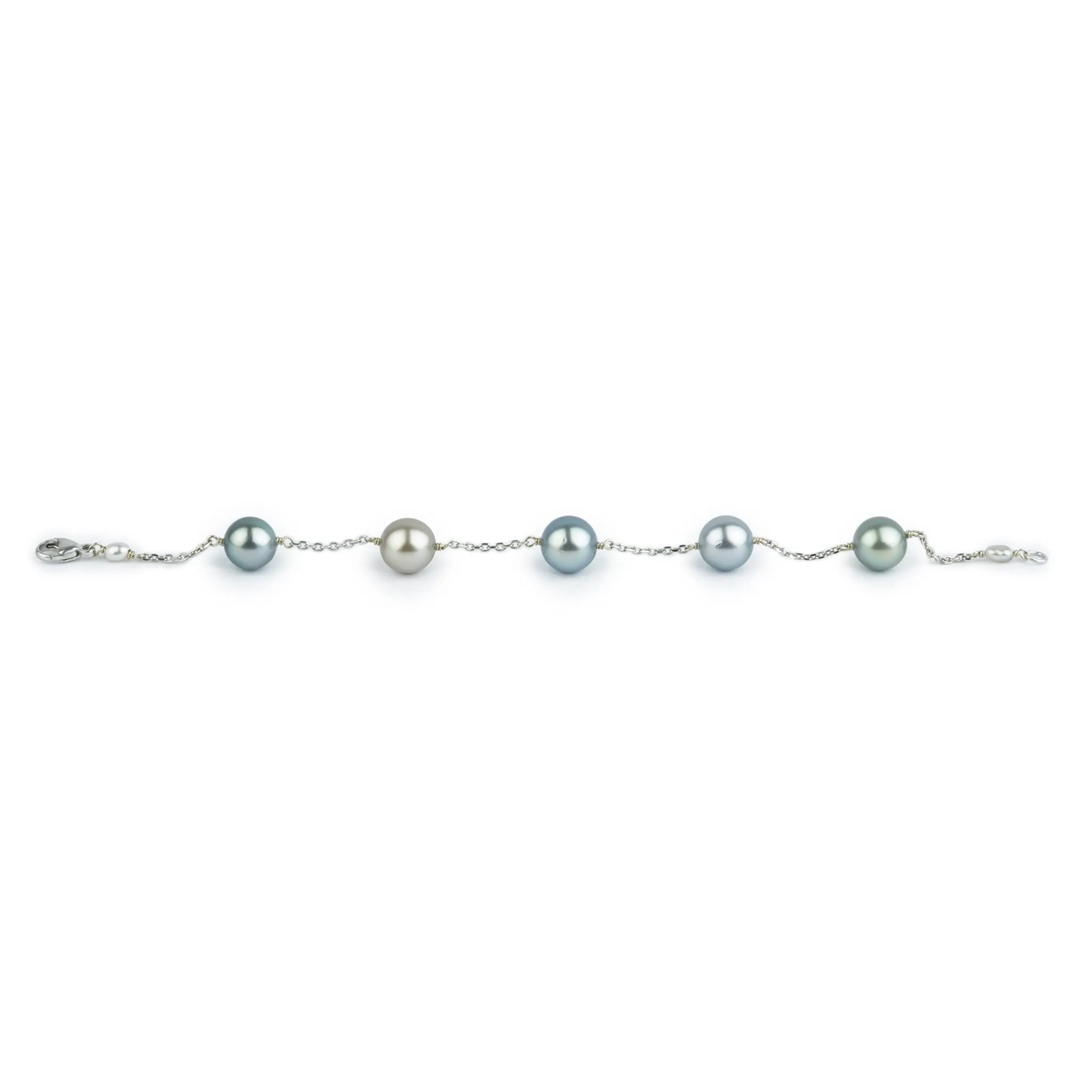 Silvery Pastel Tahitian Pearl Tin Cup Bracelet on 14k White Gold