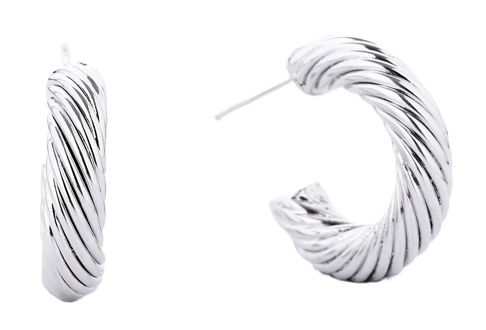 SJE310015 14K Metal Post Textured Hoop Earrings
