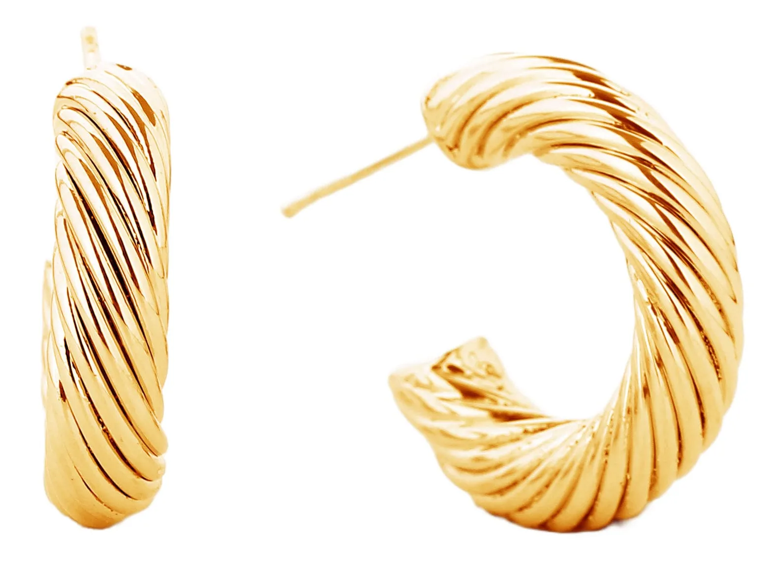SJE310015 14K Metal Post Textured Hoop Earrings