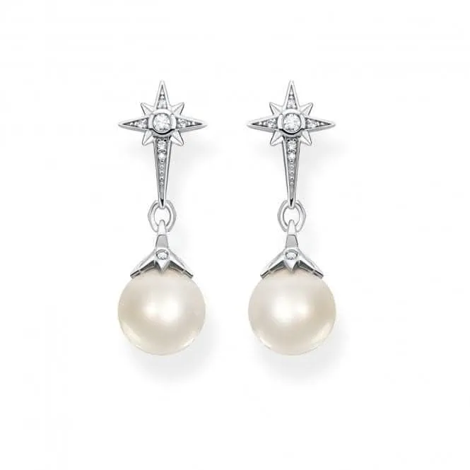 Sterling Silver Freshwater Pearl Zirconia Star Earrings H2118-167-14