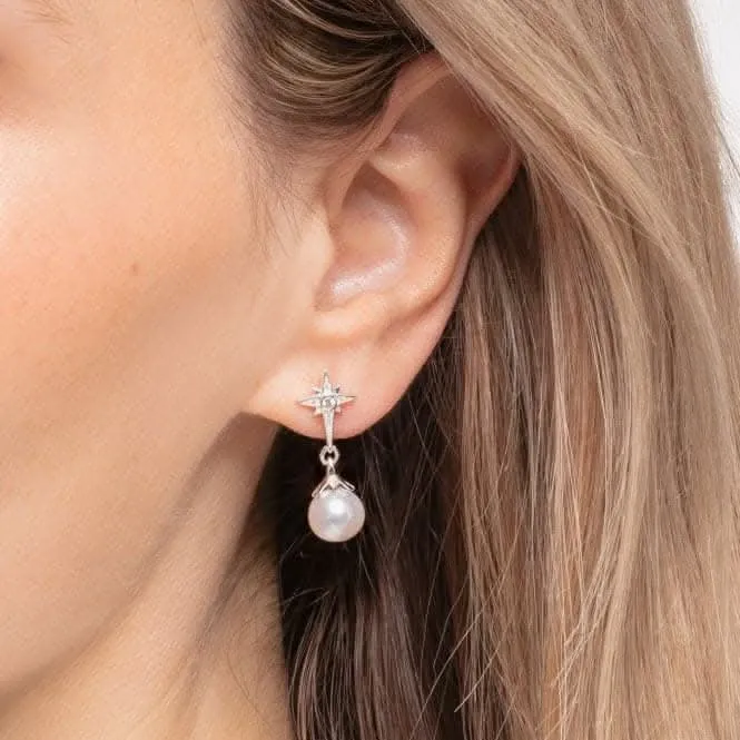 Sterling Silver Freshwater Pearl Zirconia Star Earrings H2118-167-14