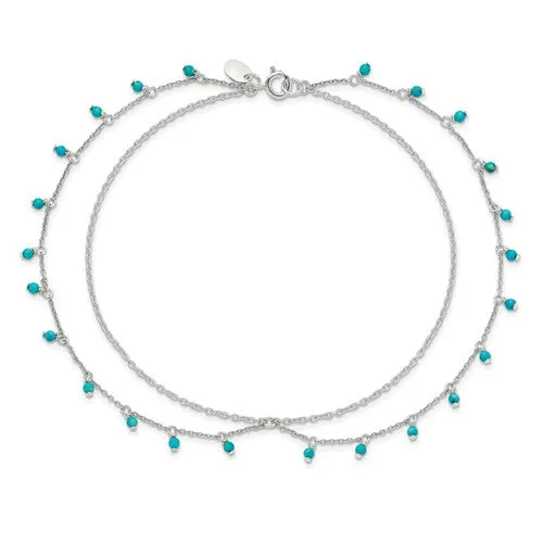 Sterling Silver Turquoise Double Chain Anklet Bracelet
