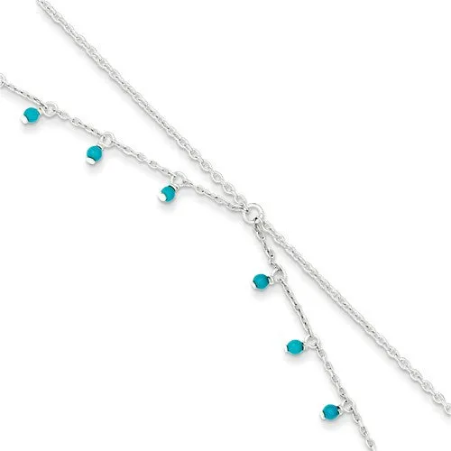 Sterling Silver Turquoise Double Chain Anklet Bracelet
