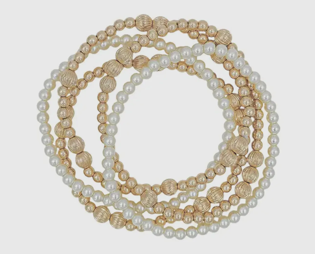 The Textured Pearl & Gold Bracelet Set