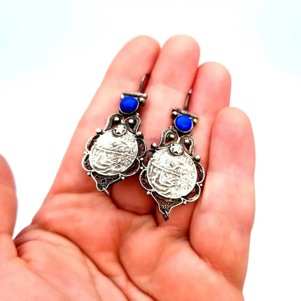 Vintage silver earrings, lapis lazuli earrings, vintage gifts.