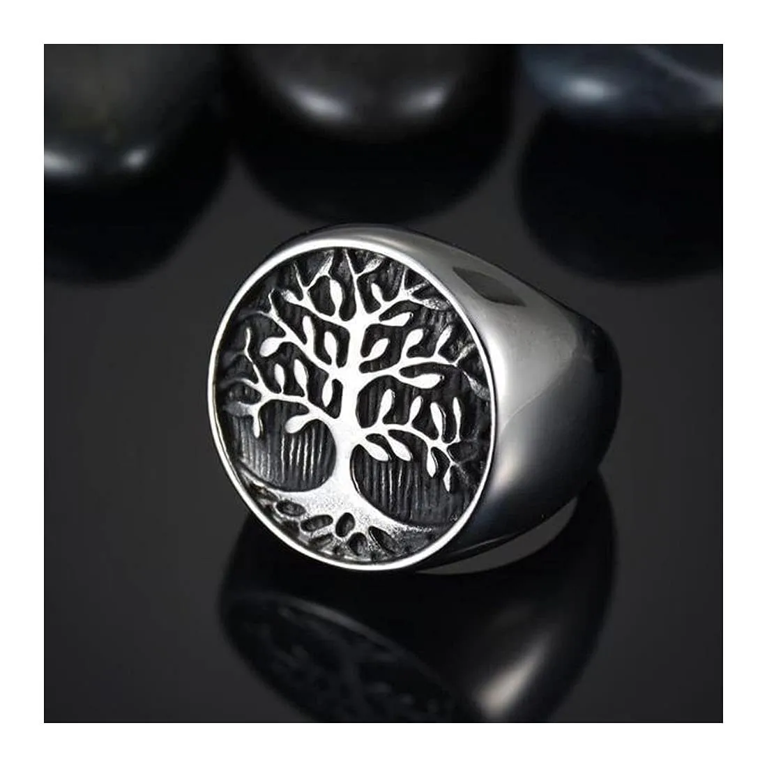 Yellow Chimes Rings for Men and Boys | Silver Rings for Men | Tree Signet Shaped Men's Ring | Stainless Steel Rings for Men | Accessories Jewellery for Men | Birthday Gift for Men and Boys Anniversary Gift for Husband (Size US 10)