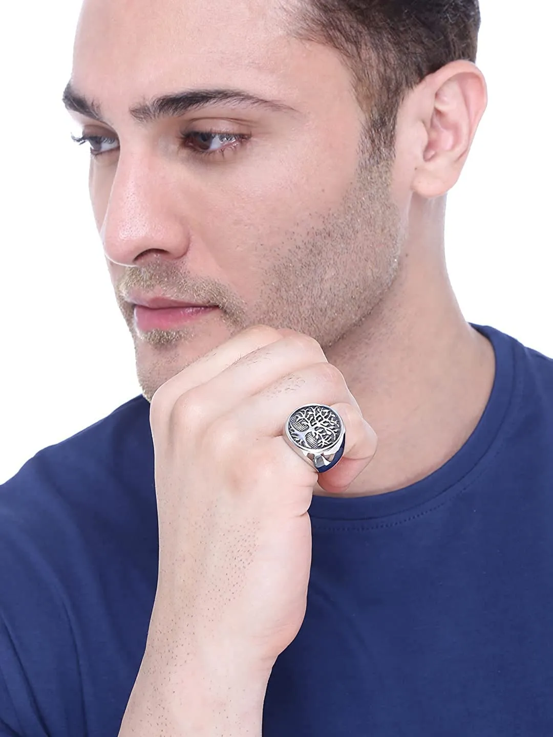 Yellow Chimes Rings for Men and Boys | Silver Rings for Men | Tree Signet Shaped Men's Ring | Stainless Steel Rings for Men | Accessories Jewellery for Men | Birthday Gift for Men and Boys Anniversary Gift for Husband (Size US 10)