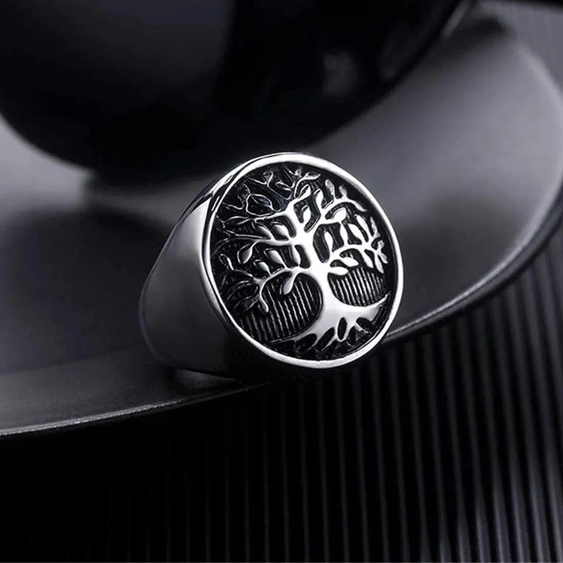 Yellow Chimes Rings for Men and Boys | Silver Rings for Men | Tree Signet Shaped Men's Ring | Stainless Steel Rings for Men | Accessories Jewellery for Men | Birthday Gift for Men and Boys Anniversary Gift for Husband (Size US 10)