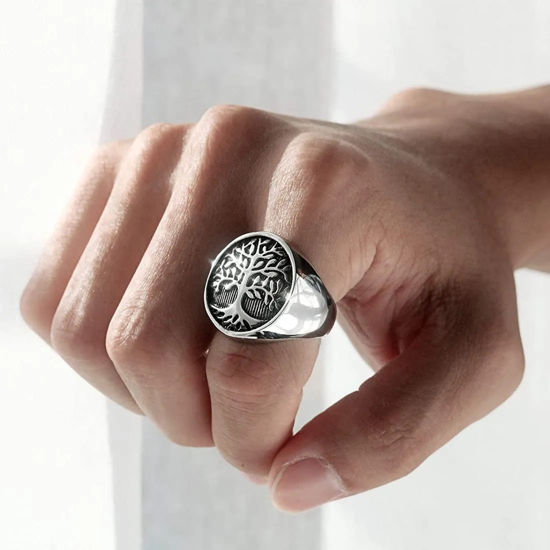 Yellow Chimes Rings for Men and Boys | Silver Rings for Men | Tree Signet Shaped Men's Ring | Stainless Steel Rings for Men | Accessories Jewellery for Men | Birthday Gift for Men and Boys Anniversary Gift for Husband (Size US 10)