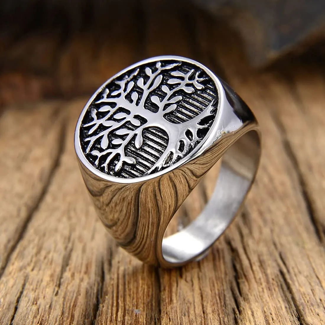Yellow Chimes Rings for Men and Boys | Silver Rings for Men | Tree Signet Shaped Men's Ring | Stainless Steel Rings for Men | Accessories Jewellery for Men | Birthday Gift for Men and Boys Anniversary Gift for Husband (Size US 10)